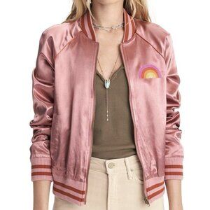 Mother The Letterman Pink Zip Jacket Rainbow Sunshine City Embroidery Sz Large